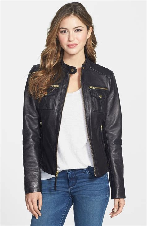 patch pocket leather jacket michael kors|Michael Kors faux leather jacket.